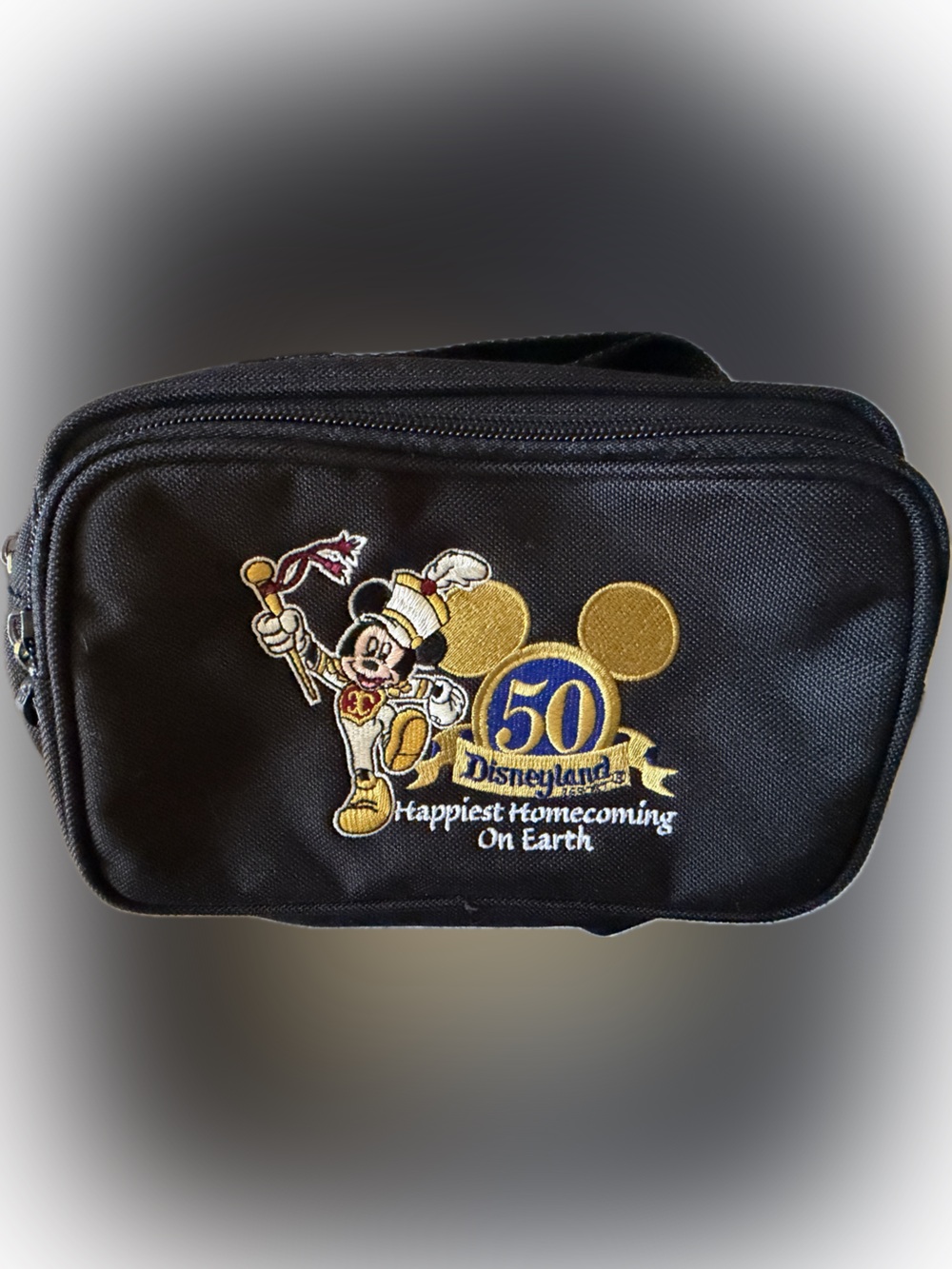 Disneyland 50th Anniversary Fanny Pack Belt Bag Black Embroidered Disney Parks